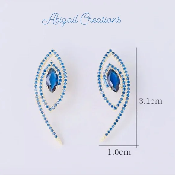 Abigail Creations Elegant Blue Cubic Zirconia Evil Eye 🧿 Stud Earrings - Picture 3 of 4